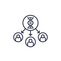 genetics line icon with dna strand and people vector