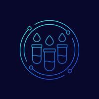 blood test line icon, test-tubes and blood drops vector