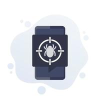 Debugging icon with a smart phone vector