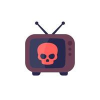 tv antigua con un icono de calavera, diseño plano vector