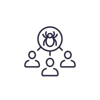 Debugging, testing line icon with a bug and users vector