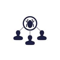 Debugging, testing icon with a bug and users vector