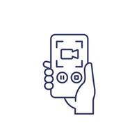 screen recording line icon with a phone vector