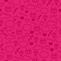 Fun red shapes doodle seamless pattern. Creative minimalist style background for children or trendy design with basic shapes. Cloud, arrow, diamond, heart, flower. Simple childish scribble backdrop. vector