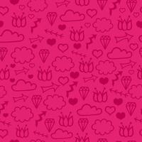 Fun red shapes doodle seamless pattern. Creative minimalist style background for children or trendy design with basic shapes. Cloud, arrow, diamond, heart, flower. Simple childish scribble backdrop. vector