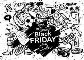 Black Friday sale hand lettering and doodles elements background vector