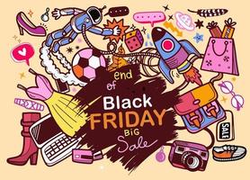 Black Friday sale hand lettering and doodles elements background vector