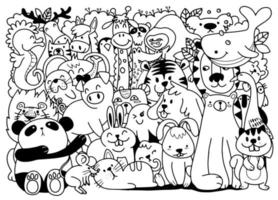 Vector cartoon big set of cute doodle animals. Perfect for postcard  birthday  baby book  children room