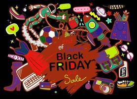 Black Friday sale hand lettering and doodles elements background vector