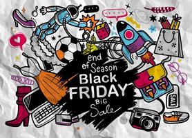 Black Friday sale hand lettering and doodles elements background vector