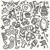 Set of Party illustration Hand drawn doodle Sketch line vector