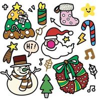 lindos garabatos navideños dibujados a mano, conjunto de elementos de diseño navideño en estilo garabato, conjunto de dibujos animados de garabatos dibujados a mano incompletos de objetos en el tema de feliz navidad, cada uno en una capa separada. vector