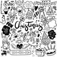 Set of Christmas design element in doodle style,Sketchy  hand dr vector