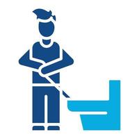 hombre limpiando baño glifo icono de dos colores vector