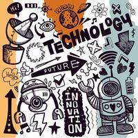 Technology  doodle drawing collection.Hand drawn vector doodle i