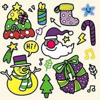 Cute hand drawn Christmas doodles,  set of Christmas design element in doodle style,Sketchy  hand drawn Doodle cartoon set of objects  on the Merry Christmas theme ,Each on a separate layer. vector