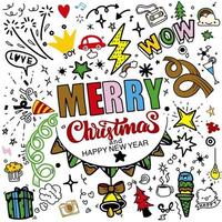 Cute hand drawn Christmas doodles,  set of Christmas design element in doodle style,Sketchy  hand drawn Doodle cartoon set of objects  on the Merry Christmas theme ,Each on a separate layer. vector