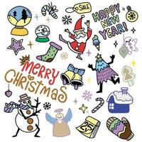 Cute hand drawn Christmas doodles,  set of Christmas design element in doodle style,Sketchy  hand drawn Doodle cartoon set of objects  on the Merry Christmas theme ,Each on a separate layer. vector