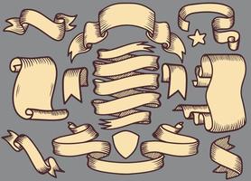 Vintage Ribbon ,Hand drawn set of different Vintage ribbons. Design elements for greeting cards, banners, invitations. Sketch, Each on a separate layer. vector