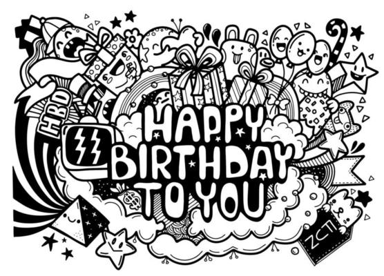 Happy Birthday Black And White Vector Art, Icons, and Graphics for Free