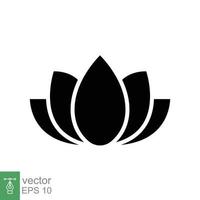 Lotus icon. Simple solid style. Harmony symbol, relax spa flower, petal, leaf, bloom, nature plant concept. Silhouette sign. Glyph vector illustration isolated on white background. EPS 10.