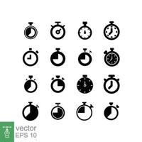 Stopwatch icon set. Simple solid style. Timer symbol, clock, countdown, speed time concept. Glyph vector illustration collection isolated on white background. EPS 10.