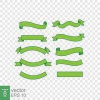 Big green ribbons set. Curve, rolled, curl, peel, empty, blank, banner template. Simple flat style. Green mint with shadow. Vector illustration isolated. EPS 10.