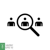 Search job vacancy icon. Simple solid style. Magnifying glass, find people employer business concept. Hire candidate, recruit, competition glyph symbol. Vector illustration. EPS 10.