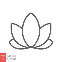 Lotus icon. Simple outline style. Harmony symbol, relax spa flower, petal, leaf, bloom, nature plant concept. Thin line vector illustration isolated on white background. Editable stroke EPS 10.