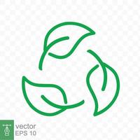 Recycle icon. Green leaf circle logo, biodegradable recyclable plastic free package symbol, eco friendly product template. Vector illustration isolated. EPS 10.