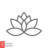 Lotus icon. Simple outline style. Harmony symbol, relax spa flower, petal, leaf, bloom, nature plant concept. Thin line vector illustration isolated on white background. Editable stroke EPS 10.