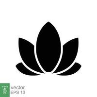 Lotus icon. Simple solid style. Harmony symbol, relax spa flower, petal, leaf, bloom, nature plant concept. Silhouette sign. Glyph vector illustration isolated on white background. EPS 10.