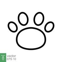 icono de huella de pata. estilo de esquema simple. huella, silueta negra, perro, gato, mascota, cachorro, concepto de pie animal. ilustración de vector de línea aislada sobre fondo blanco. eps 10.
