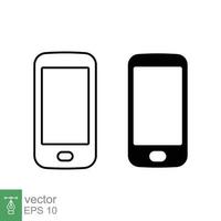 Smartphone icon. Simple outline and solid style. Phone, cell, smart cellular, cellphone, app screen, gadget, device for application, technology concept. Line and glyph vector illustration. EPS 10.