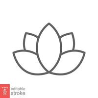 Lotus icon. Simple outline style. Harmony symbol, relax spa flower, petal, leaf, bloom, nature plant concept. Thin line vector illustration isolated on white background. Editable stroke EPS 10.