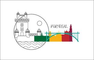 Portugal national day banner design. Portuguese flag and map theme with Lisbon landmarks background. vector