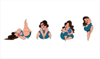 Fat chubby women sitting in different styles vector