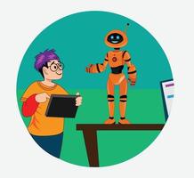 Robotics kids flat vector illustration with background