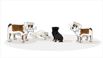 bulldogs juego de bulldogs vectoriales. Cachorro de divertidos dibujos animados aislado sobre fondo blanco. vector