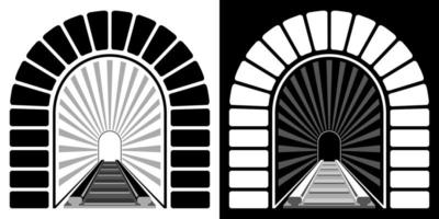 entrance to railway arched tunnel. Path into unknown, overcoming fears and obstacles. Minimalistic vector
