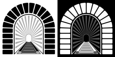 entrance to railway arched tunnel. Path into unknown, overcoming fears and obstacles. Minimalistic vector