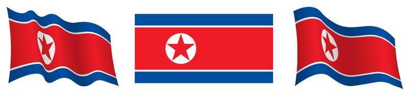 flag of DPRK, North Korea in static position and in motion, fluttering in wind in exact colors and sizes, on white background vector
