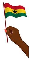 Female hand gently holds small Ghana flag. Holiday design element. Cartoon vector on white background
