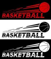 basketball lettering broken by flying basket ball. Sport equipment. Active lifestyle. Vector