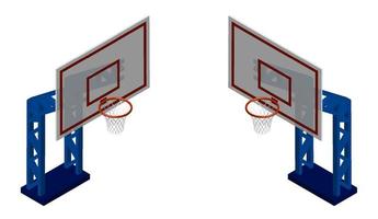 basketball backboard with ring in isometric, hoop and net. Sports competitions in basketball on street and in gym. Vector