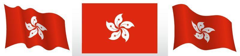 flag of hong kong in static position and in motion, fluttering in wind in exact colors and sizes, on white background vector