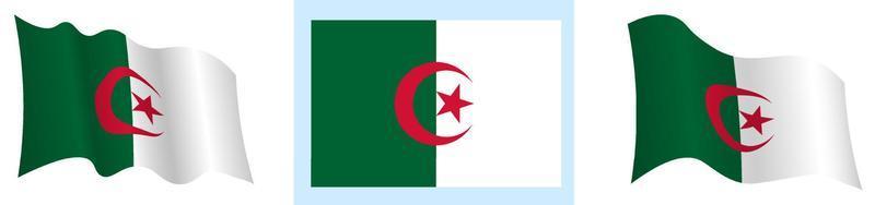 bandera de argelia en posición estática y en movimiento, ondeando en el viento en colores y tamaños exactos, sobre fondo blanco