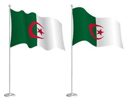 flag of algeria on flagpole waving in wind. Holiday design element. Checkpoint for map symbols. Isolated vector on white background