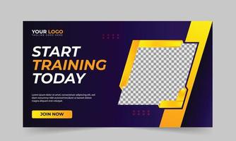 Gym fitness training exercise youtube thumbnail design for any videos and web banner template Premium Vector. Customizable Video cover photo design for social media vector