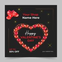 elegante banner de escudero de redes sociales para el día de san valentín y diseño de anuncios web. fondo rojo y rosa con ilustración de marco de línea de amor. vector